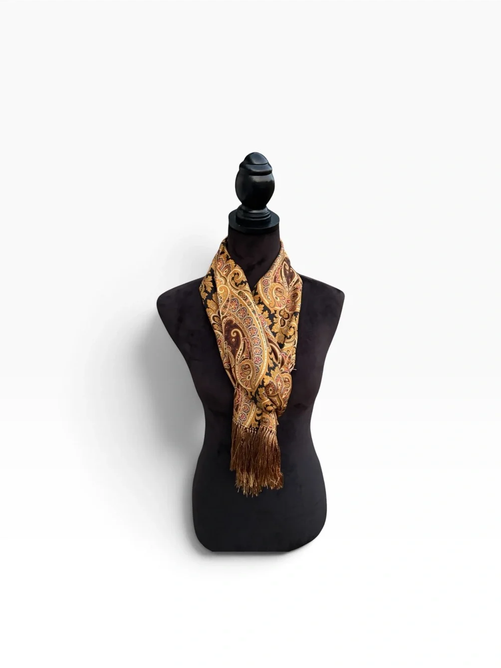 Vintage Inspired 100% Silk Bohemian Paisley Print Fringe Scarf Unbranded